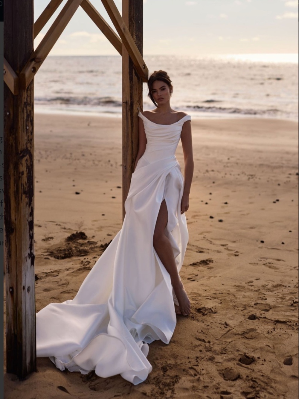 MillaNova Elegant Ivory Satin Wedding Dress |Draped Off-Shoulder Gown with Train